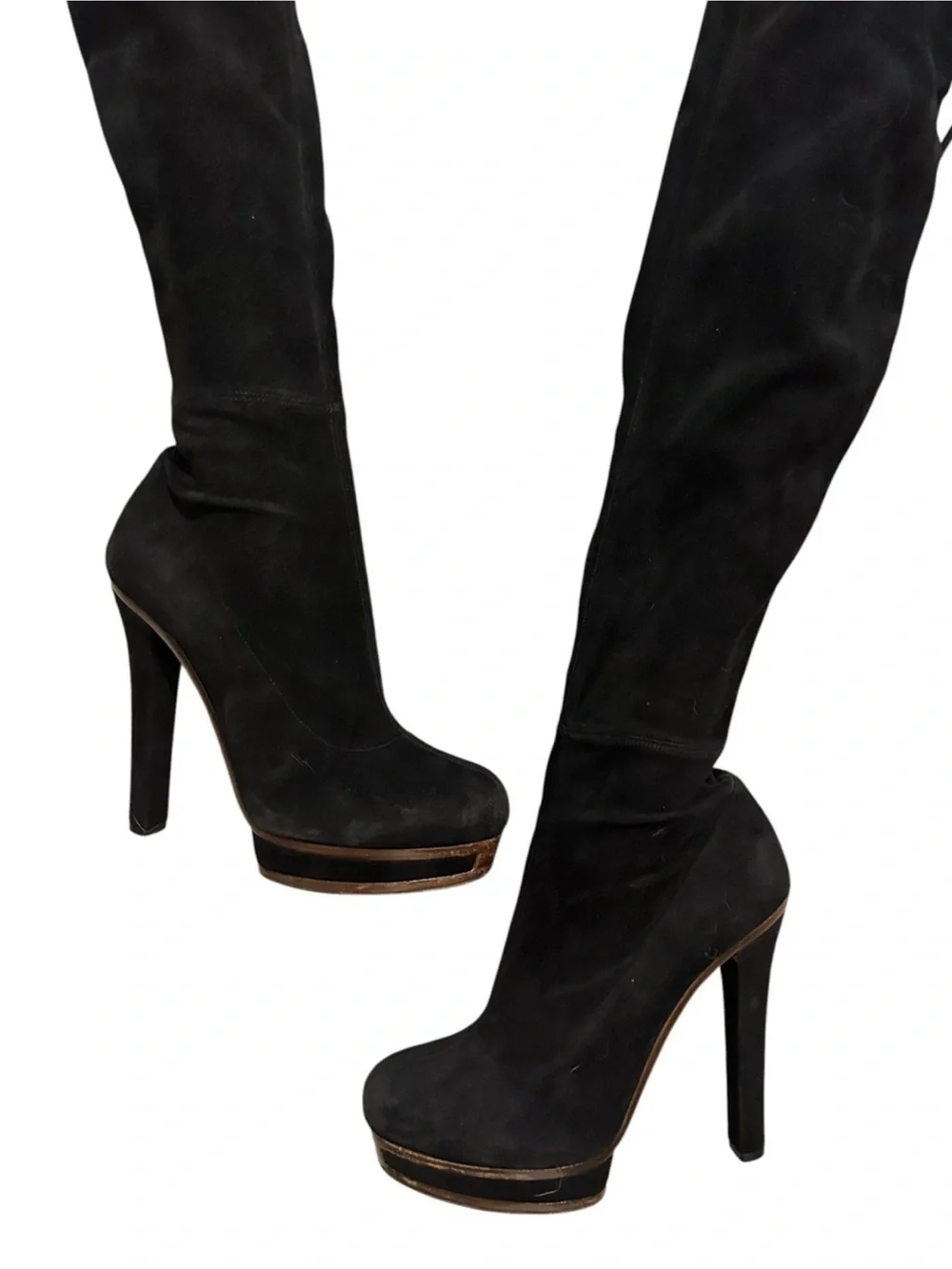 GUCCI Alonya Black Suede OTK Platform Heeled Boots